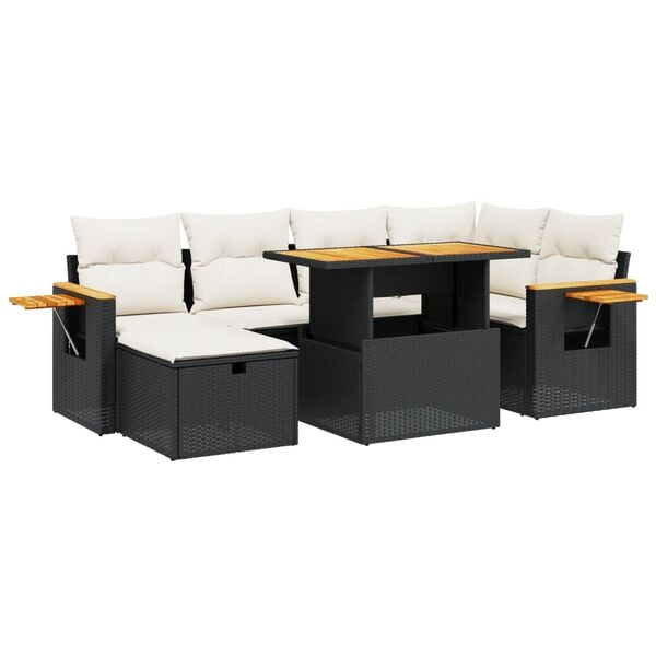 vidaXL Garden Sofa Set Black PE rattan, Powder-coated steel, Acacia wood
