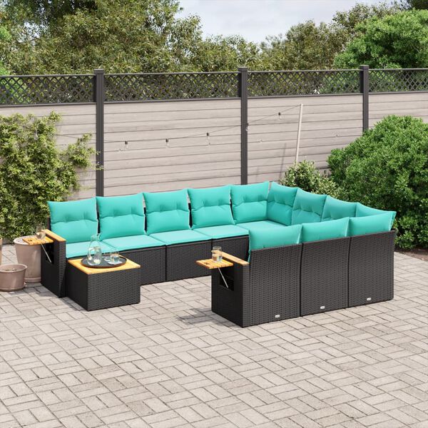 vidaXL 11 Piece Patio Sofa Set with Cushions Black Poly Rattan (US only)