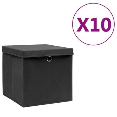 vidaXL Storage Boxes with Covers 10 pcs 11"x11"x11" Black
