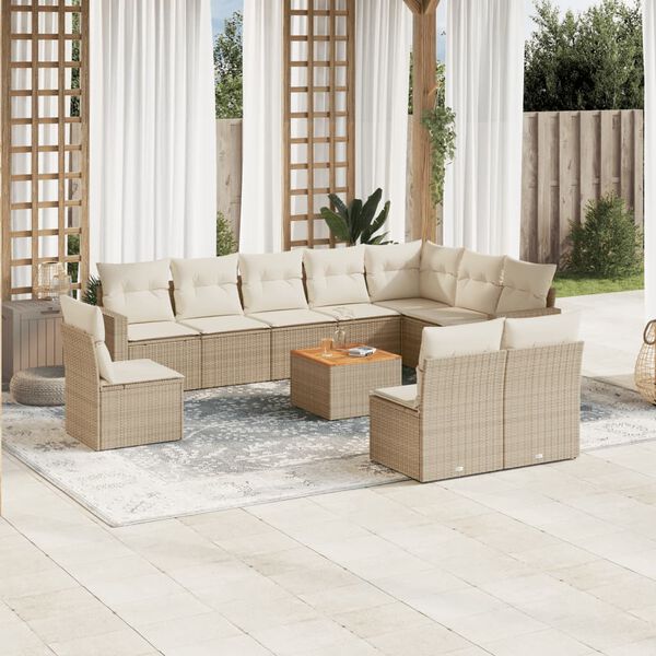 vidaXL Garden Sofa Set Beige PE rattan Large Modular Garden Sofa Set