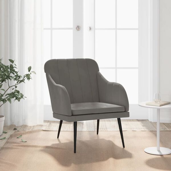 vidaXL Armchair Dark grey Velvet (100% polyester), Metal, Plywood Medium