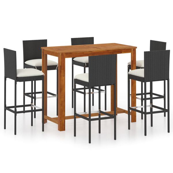 vidaXL Garden Bar Set Table: Brown, Chairs: Black, Cushions: Cream