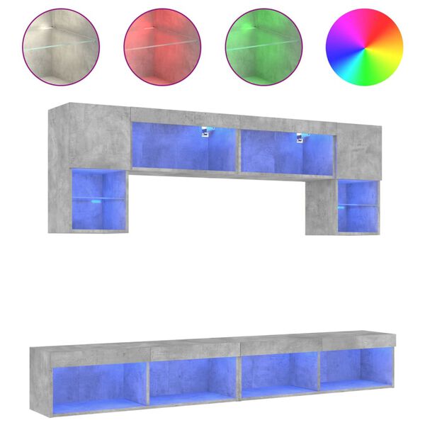 vidaXL 6 Piece TV Wall Units with LED Concrete Gray Engineered Wood
