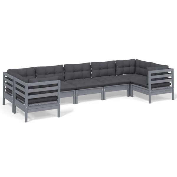 vidaXL Garden Lounge Set Grey Solid pinewood, fabric (100% polyester)