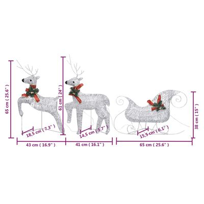 vidaXL Reindeer & Sleigh Christmas Decoration 140 LEDs Outdoor Silver