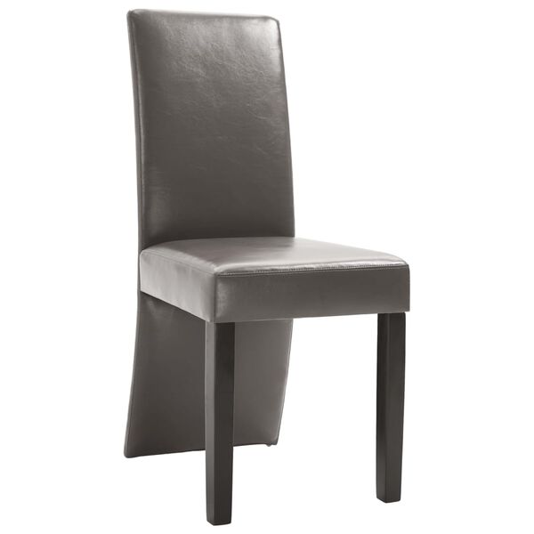 vidaXL Dining Chair Set of 4 Gray Faux Leather and Wood Medium