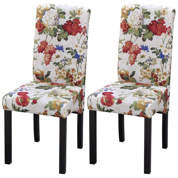 vidaXL Dining Chairs Set of 2 Multicolored Polyester fabric, Wooden frame