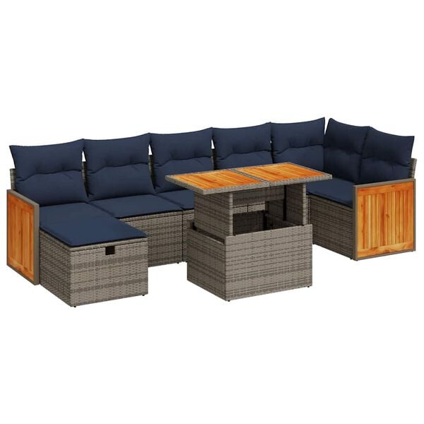 vidaXL 8 Piece Patio Sofa Set with Cushions Grey Poly Rattan Acacia