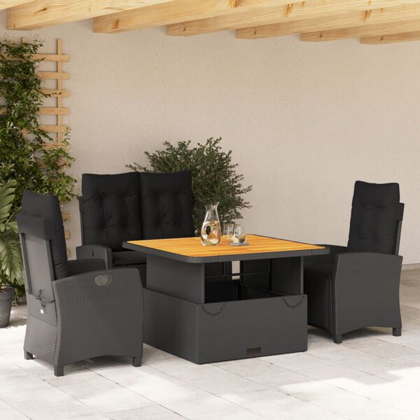 vidaXL 5 Piece Patio Dining Set with Cushions Black Poly Rattan
