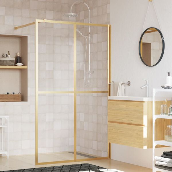 vidaXL Walk-in Shower Wall with Clear ESG Glass Gold 46.5"x76.8"