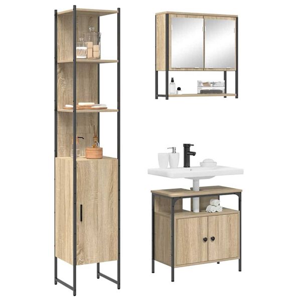 vidaXL Bathroom Furniture Set 3 pcs Sonoma Oak Engineered Wood