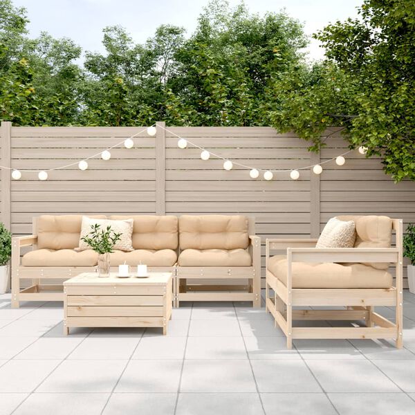 vidaXL Garden Sofa Set Natural Pine Solid pine wood (untreated) Large