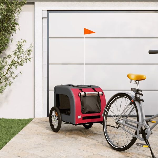 vidaXL Pet Bike Trailer Red and Grey Oxford Fabric, Iron, PVC Small