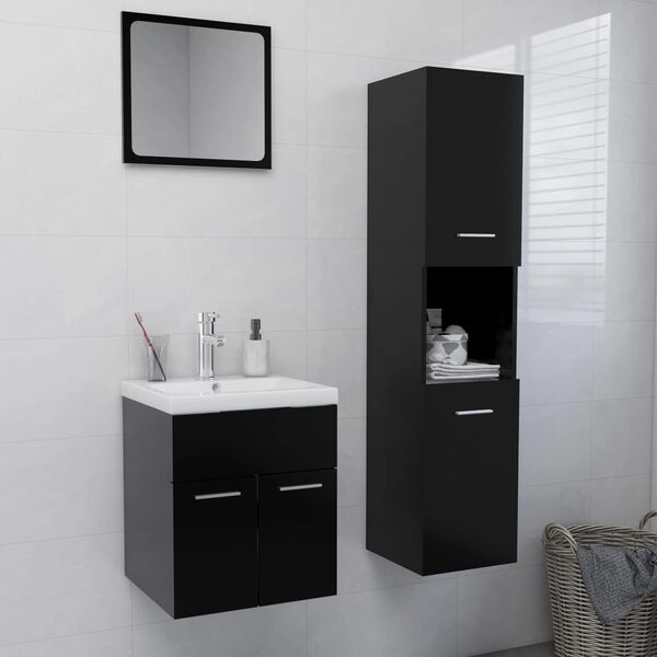 vidaXL Bathroom Furniture Set Black Engineered wood, acrylic