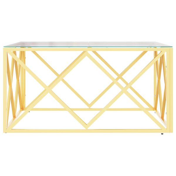 vidaXL Coffee Table Gold, Clear Stainless Steel, Tempered Glass Medium