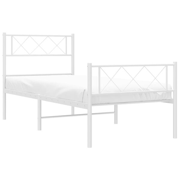 vidaXL Metal Bed Frame White Steel Twin Bed Frame Rectangular Modern