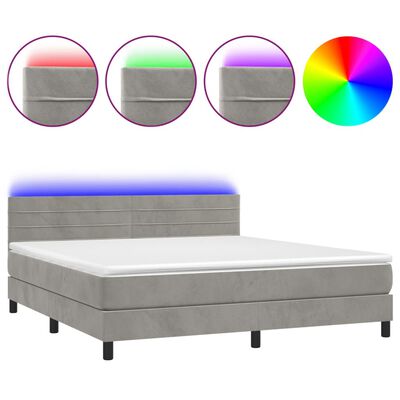 vidaXL Box Spring Bed with Mattress&LED Light Gray California King Velvet