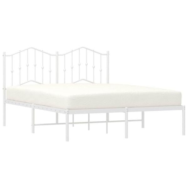 vidaXL Bed Frame White Powder-Coated Steel King Bed Frame Rectangular