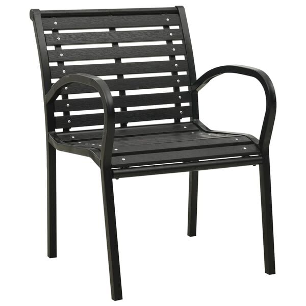 vidaXL Garden Chair Set of 2 Black Steel with powder-coated finish, WPC