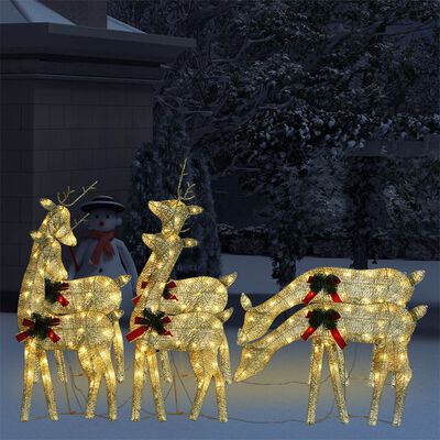 vidaXL Christmas Reindeers 6 pcs Gold Warm White Mesh