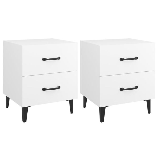 vidaXL Bedside Cabinet Set of 2 White Engineered wood, metal Standard