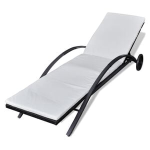 vidaXL Sun Lounger Black, Cream White PE Rattan 78.7 in long