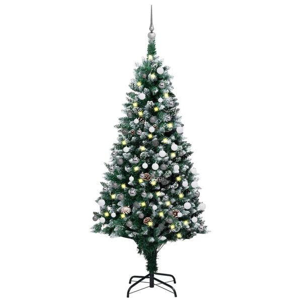 vidaXL Christmas Tree Green and white PVC, steel, plastic Medium