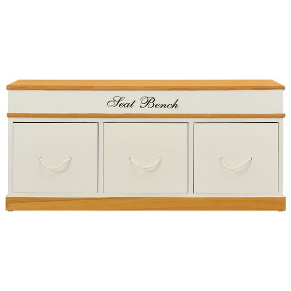 vidaXL Storage Bench White and Light Wood Solid Paulownia Wood 39.4 in