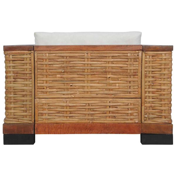 vidaXL Sofa Brown and Cream Natural Rattan, Solid Mango Wood, Fabric Large