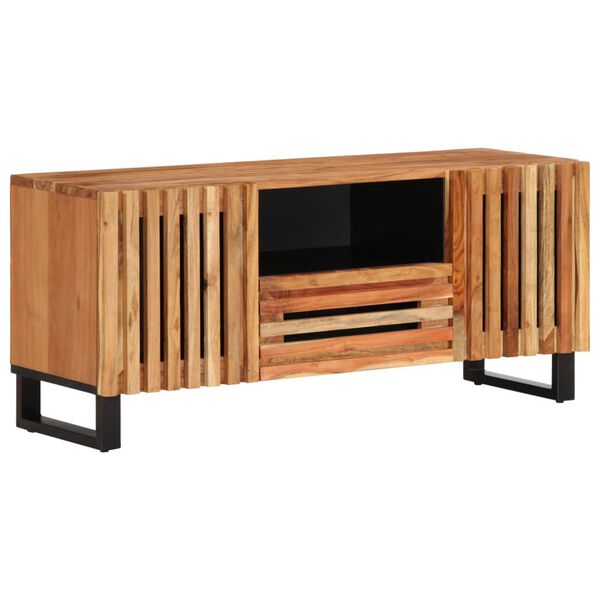 vidaXL TV Cabinet Wooden and black steel Solid acacia wood, steel