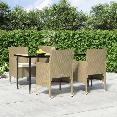 vidaXL 5 Piece Patio Dining Set with Cushions Beige and Black