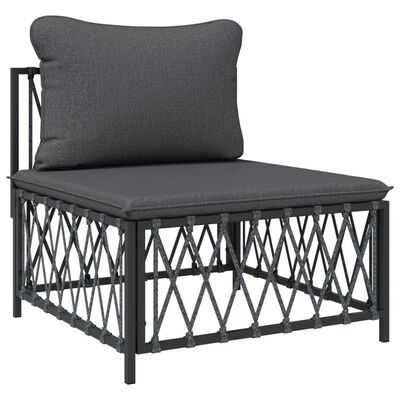 Single cushioned ottoman with lattice metal base, dark cushion