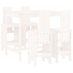 vidaXL Garden Bar Set White Solid Pine Wood Seats 4 Footrest