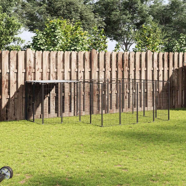 vidaXL Dog Kennel Black and Silver Gray Polyethylene, Powder-coated steel