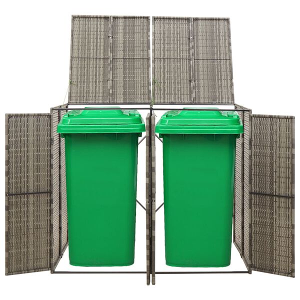 vidaXL Double Wheelie Bin Shed Gray 55.1"x31.5"x46.1" Poly Rattan