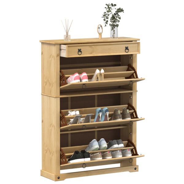 vidaXL Shoe Cabinet Honey Solid Pine Wood, Engineered Wood, Metal Large