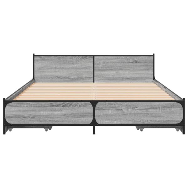 vidaXL Bed Frame Grey Sonoma Engineered wood, steel 120 x 79 in