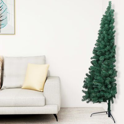 vidaXL Artificial Half Pre-lit Christmas Tree with Stand Green 70.9" PVC