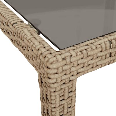 vidaXL Patio Table Beige 74.8"x35.4"x29.5" Tempered Glass and Poly Rattan