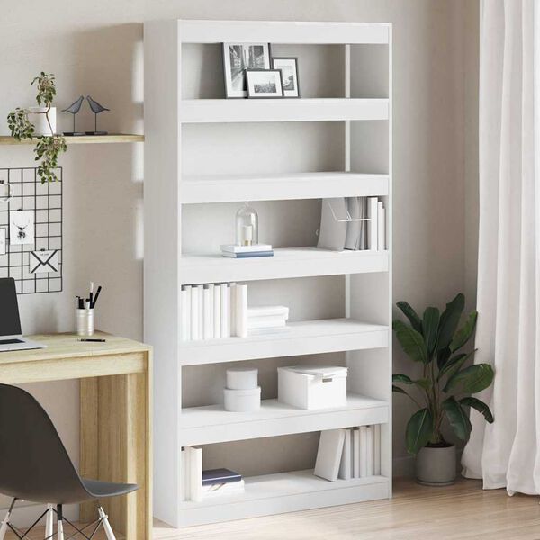 vidaXL Book Cabinet White 39.37 x 11.81 x 77.95 in Engineered Wood