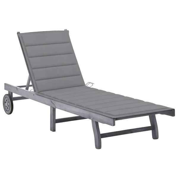 vidaXL Sunlounger Grey Solid Acacia wood, Polyester 78.7 in long