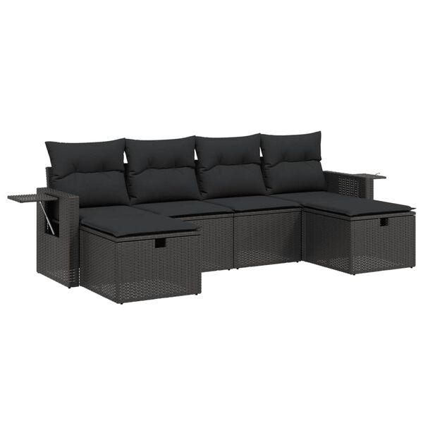 vidaXL Garden Sofa Set Black PE Rattan, Powder-coated Steel 6 Piece Set