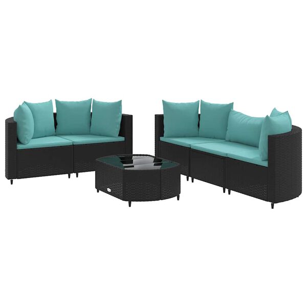 vidaXL Patio Sofa Set Set of 6 Black and Water Blue