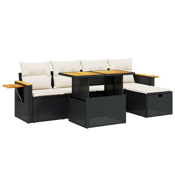 vidaXL Garden Sofa Set Black PE rattan 6 Piece Garden Sofa Set