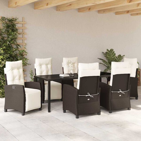 vidaXL Garden Dining Set with Cushion 7 pcs Brown Poly Rattan