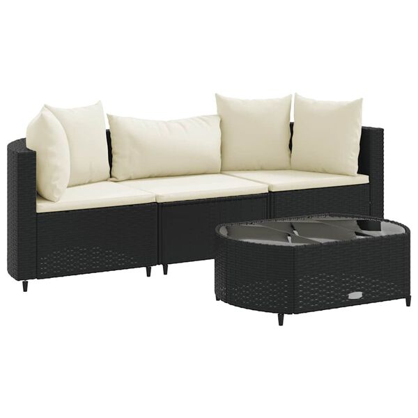 vidaXL Patio Sofa Set Set of 3 Black PE rattan Adjustable Feet