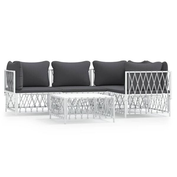 vidaXL Garden Lounge Set White Woven fabric, powder-coated steel, textilene