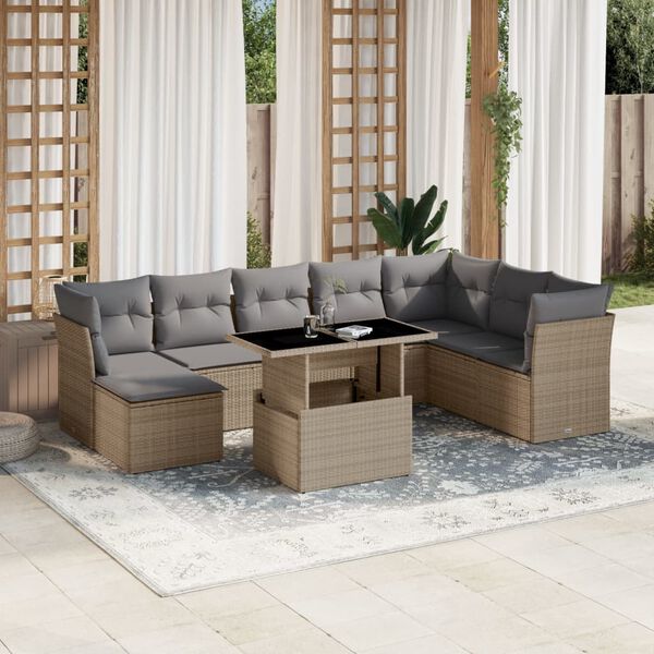 vidaXL Garden Sofa Set Beige PE Rattan Large Modular Garden Sofa Set