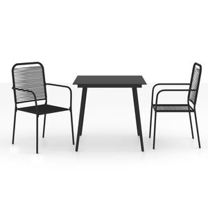 vidaXL Dining Set Black Cotton rope, powder-coated steel, tempered glass