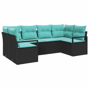 vidaXL Sofa Set with Cushion 6 pcs Black Synthetic: Poly Rattan